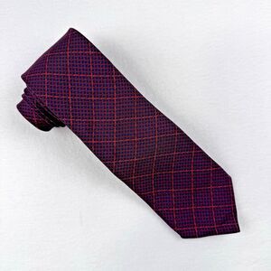 Brooks Brothers Men's 100% Silk Tie Geometric Red Burgundy 3.25 inch USA made